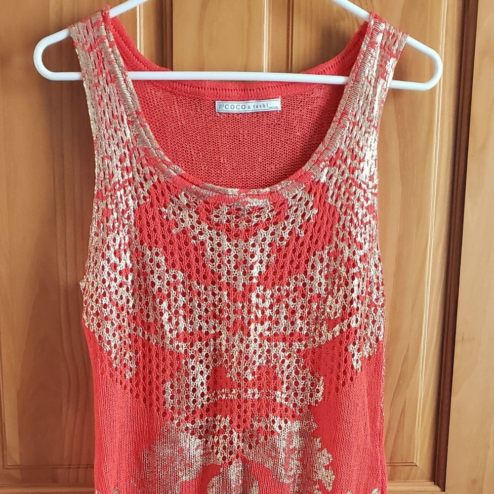 Coral & Gold Mesh Coverup - SM (Coco & Tashi)